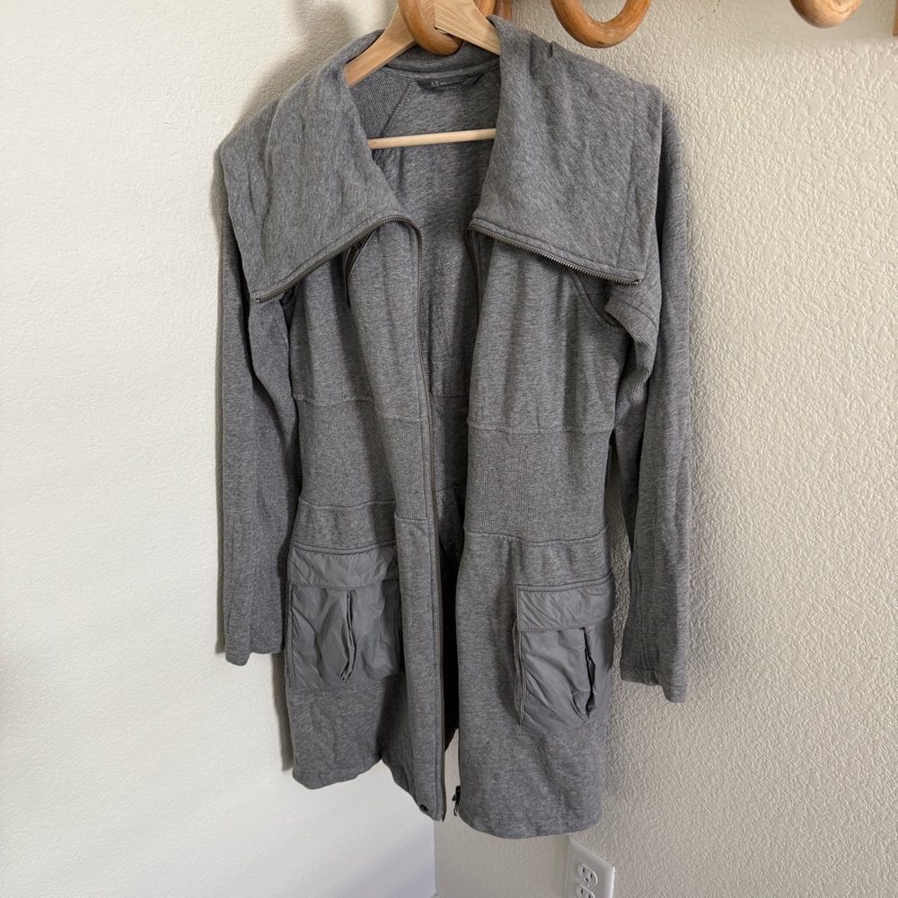 ARMANI EXCHANGE Heather gray long zip up jacket high neck ribbed waist size M